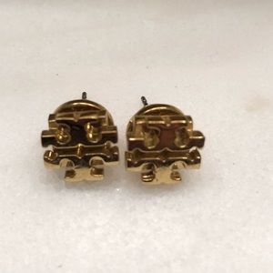Tory Burch Gold Small Logo Earrings.